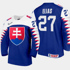 Men Slovakia Team Juraj Elias #27 2021 IIHF World Junior Championship Away Blue Jersey