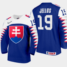 Men Slovakia Team Simon Jellus #19 2021 IIHF World Junior Championship Away Blue Jersey