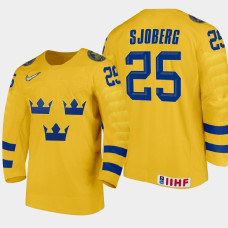 Men's Sweden Albert Sjoberg #25 2021 IIHF U18 World Championship Home Gold Jersey