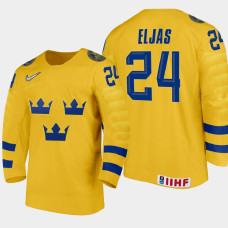 Men's Sweden Arvid Eljas #24 2021 IIHF U18 World Championship Home Gold Jersey