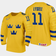 Men's Sweden Fabian Lysell #11 2021 IIHF U18 World Championship Home Gold Jersey