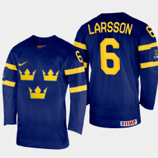 Adam Larsson 2022 IIHF World Championship Sweden Hockey Jersey Navy #6 Uniform