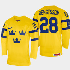 Anton Bengtsson 2022 IIHF World Championship Sweden Hockey Jersey Yellow #28 Uniform