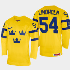 Anton Lindholm 2022 IIHF World Championship Sweden Hockey Jersey Yellow #54 Uniform