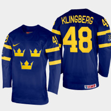 Sweden #48 Carl Klingberg 2022 IIHF World Championship Navy Away Jersey