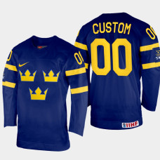 Custom 2022 IIHF World Championship Sweden Hockey Jersey Navy #00 Uniform