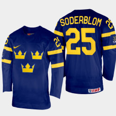 Elmer Soderblom 2022 IIHF World Championship Sweden Hockey Jersey Navy #25 Uniform