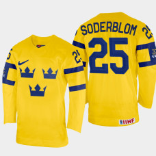 Elmer Soderblom 2022 IIHF World Championship Sweden Hockey Jersey Yellow #25 Uniform