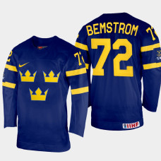 Sweden #72 Emil Bemstrom 2022 IIHF World Championship Navy Away Jersey