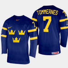 Henrik Tommernes 2022 IIHF World Championship Sweden Hockey Jersey Navy #7 Uniform