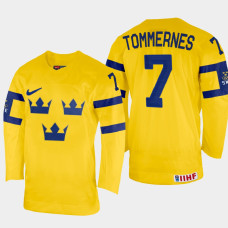 Henrik Tommernes 2022 IIHF World Championship Sweden Hockey Jersey Yellow #7 Uniform