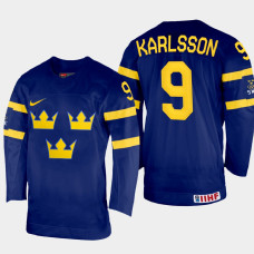 Linus Karlsson 2022 IIHF World Championship Sweden Hockey Jersey Navy #9 Uniform