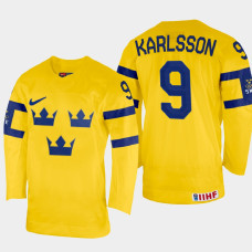 Linus Karlsson 2022 IIHF World Championship Sweden Hockey Jersey Yellow #9 Uniform