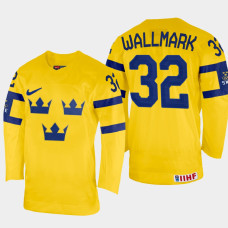 Lucas Wallmark 2022 IIHF World Championship Sweden Hockey Jersey Yellow #32 Uniform