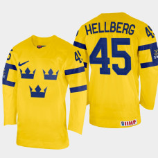 Magnus Hellberg 2022 IIHF World Championship Sweden Hockey Jersey Yellow #45 Uniform