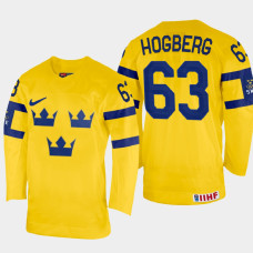 Marcus Hogberg 2022 IIHF World Championship Sweden Hockey Jersey Yellow #63 Uniform