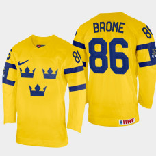 Mathias Brome 2022 IIHF World Championship Sweden Hockey Jersey Yellow #86 Uniform