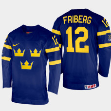 Max Friberg 2022 IIHF World Championship Sweden Hockey Jersey Navy #12 Uniform