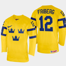 Max Friberg 2022 IIHF World Championship Sweden Hockey Jersey Yellow #12 Uniform