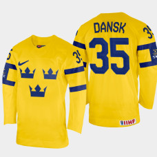 Oscar Dansk 2022 IIHF World Championship Sweden Hockey Jersey Yellow #35 Uniform