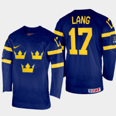 Oskar Lang 2022 IIHF World Championship Sweden Hockey Jersey Navy #17 Uniform