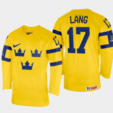 Oskar Lang 2022 IIHF World Championship Sweden Hockey Jersey Yellow #17 Uniform