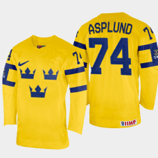 Rasmus Asplund 2022 IIHF World Championship Sweden Hockey Jersey Yellow #74 Uniform