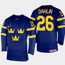 Rasmus Dahlin 2022 IIHF World Championship Sweden Hockey Jersey Navy #26 Uniform