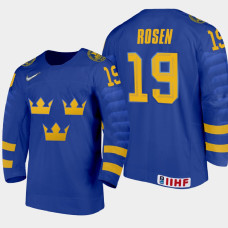 Men's Sweden Isak Rosen #19 2021 IIHF U18 World Championship Away Blue Jersey