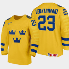 Jonathan Lekkerimaki 2022 IIHF World U18 Championships Sweden Jersey Yellow #23 Uniform