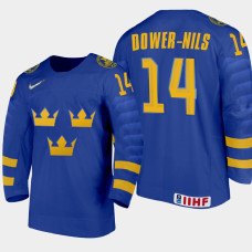 Men's Sweden Liam Dower-Nilsson #14 2021 IIHF U18 World Championship Away Blue Jersey