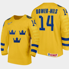 Men's Sweden Liam Dower-Nilsson #14 2021 IIHF U18 World Championship Home Gold Jersey