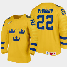 Men's Sweden Ludwig Persson #22 2021 IIHF U18 World Championship Home Gold Jersey