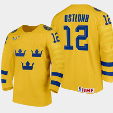 Men's Sweden Noah Ostlund #12 2021 IIHF U18 World Championship Home Gold Jersey