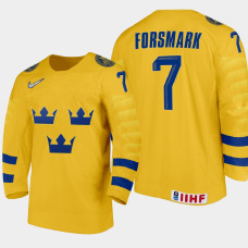 Men's Sweden Simon Forsmark #7 2021 IIHF U18 World Championship Home Gold Jersey