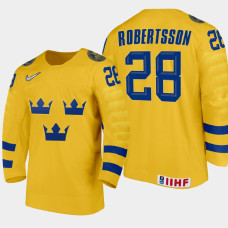 Men's Sweden Simon Robertsson #28 2021 IIHF U18 World Championship Home Gold Jersey