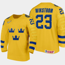 Men Sweden Team Jonathan Wikstrom #23 2021 IIHF World Junior Championship Home Gold Jersey