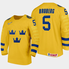 Men Sweden Team Philip Broberg #5 2021 IIHF World Junior Championship Home Gold Jersey