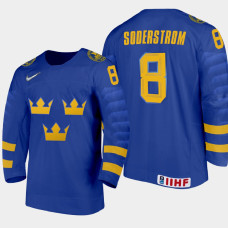 Men Sweden Team Victor Soderstrom #8 2021 IIHF World Junior Championship Away Blue Jersey