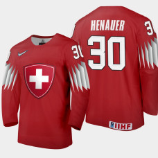 Men Switzerland Andri Henauer #30 2021 IIHF World Junior Championship Away Red Jersey