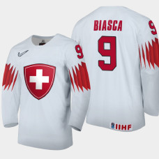 Men Switzerland Attilio Biasca #9 2021 IIHF World Junior Championship Home White Jersey