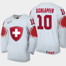 Men Switzerland Elvis Schlapfer #10 2021 IIHF World Junior Championship Home White Jersey