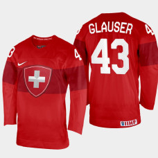 Andrea Glauser 2022 IIHF World Championship Switzerland Hockey Jersey Red #43 Uniform