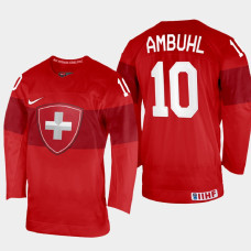 Andres Ambuhl 2022 IIHF World Championship Switzerland Hockey Jersey Red #10 Uniform