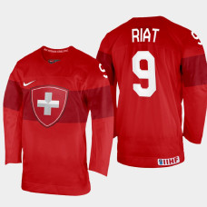 Damien Riat 2022 IIHF World Championship Switzerland Hockey Jersey Red #9 Uniform