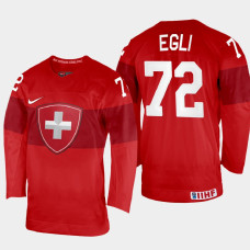 Dominik Egli 2022 IIHF World Championship Switzerland Hockey Jersey Red #72 Uniform