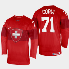 Enzo Corvi 2022 IIHF World Championship Switzerland Hockey Jersey Red #71 Uniform