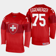 Nando Eggenberger 2022 IIHF World Championship Switzerland Hockey Jersey Red #75 Uniform