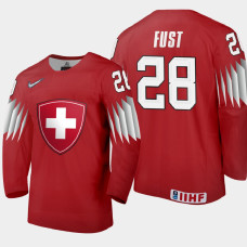 Men Switzerland Raymond Fust #28 2021 IIHF World Junior Championship Away Red Jersey