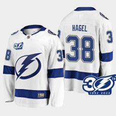 Tampa Bay Lightning Brandon Hagel 1992-2022 30th Anniversary White #38 Jersey Away